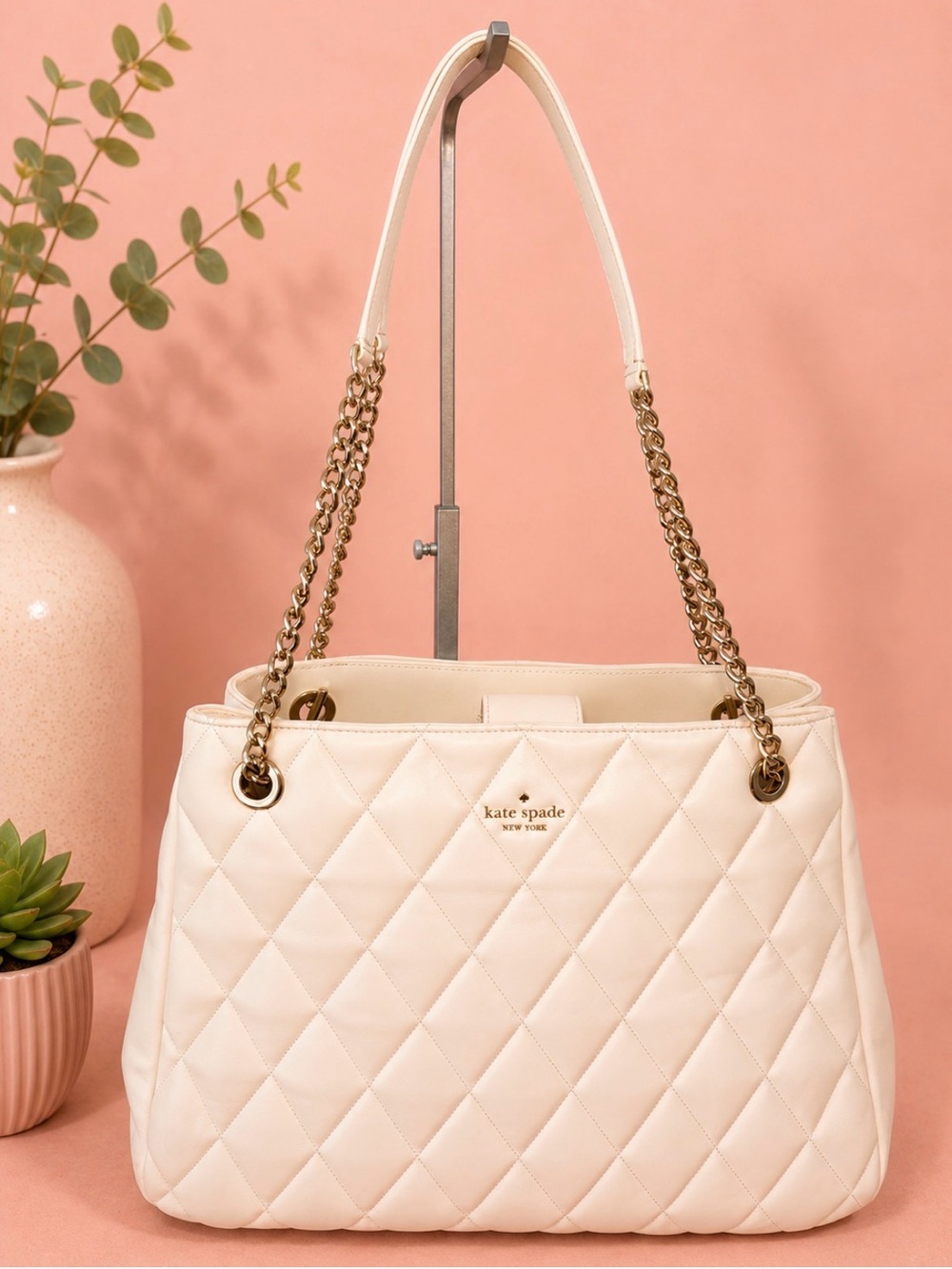 kate spade Cream Quilted Chain-Handle Shoulder Bag